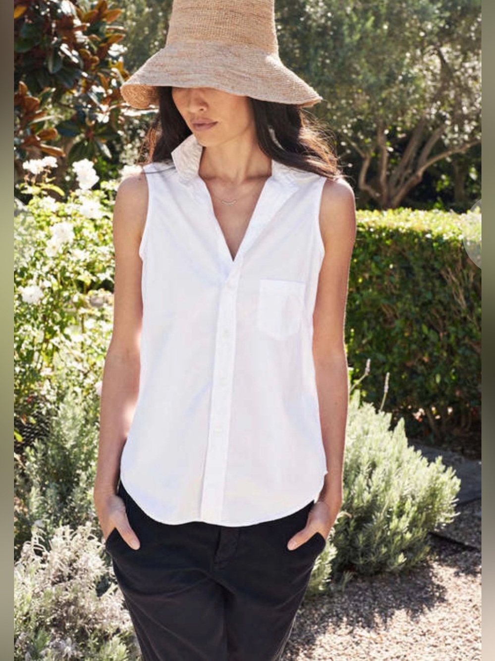 Frank and Eileen Fiona Sleeveless Cotton Button Down Shirt White XS